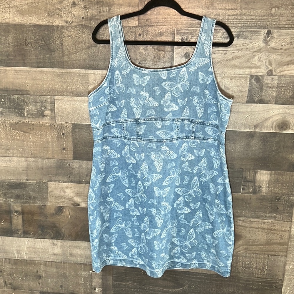 New No Boundaries Denim Dress with White Butterflies